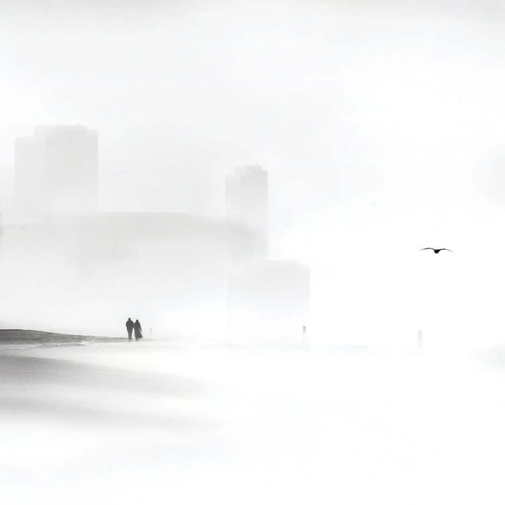 Misty Coastal Stroll by Piet Flour — canvas wall art