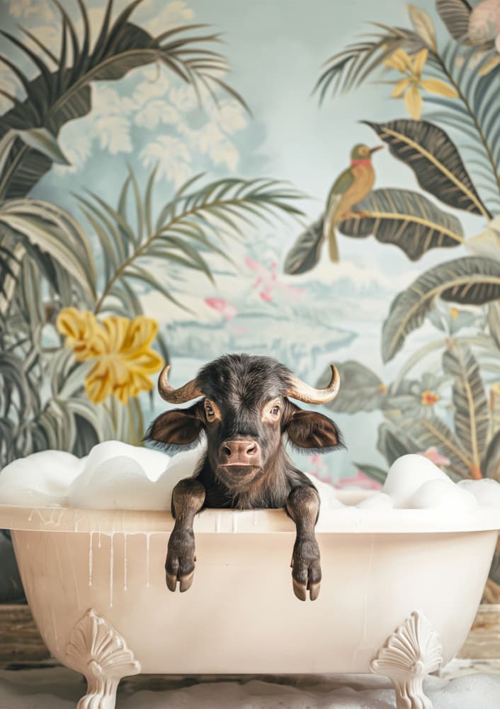 Buffalo Bubble Bath by Niky Rahner — canvas wall art