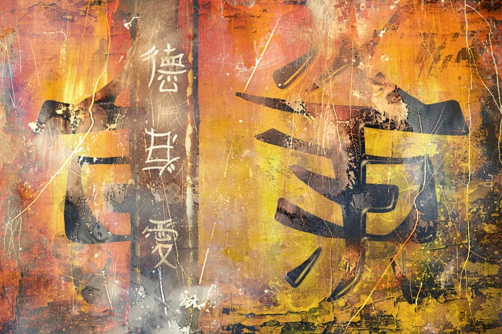 Distressed Asian Calligraphy by Rafal Kulik — canvas wall art