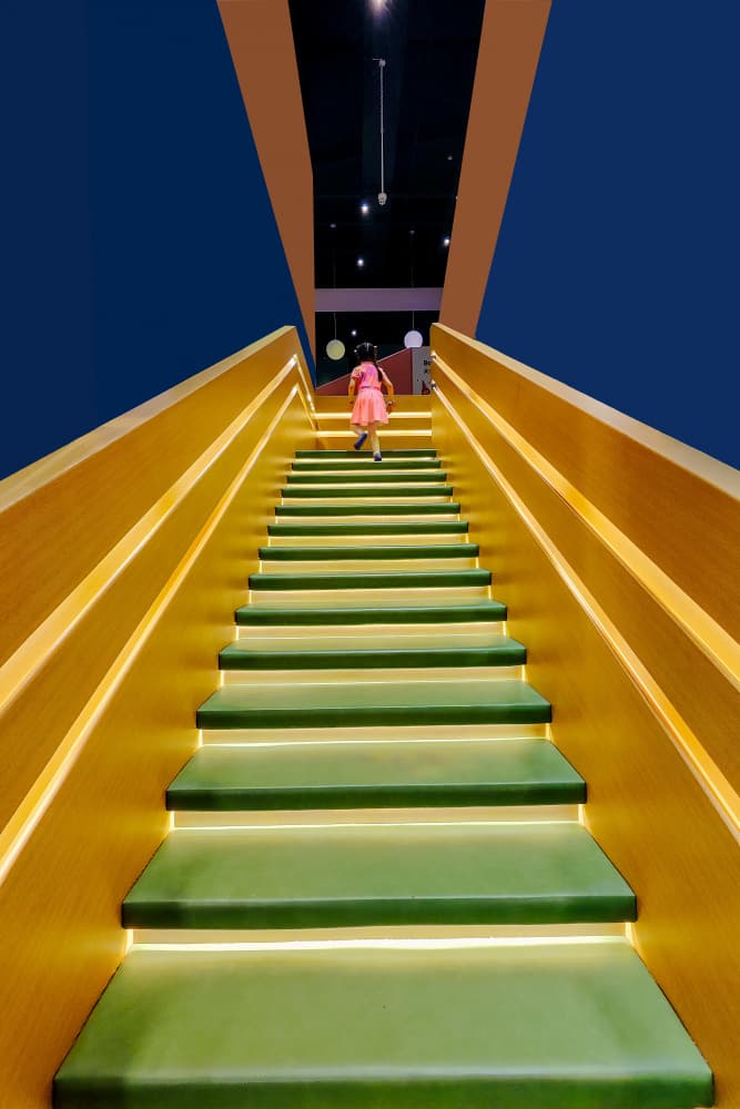 Girl on Colorful Stairs by konglingming — canvas wall art