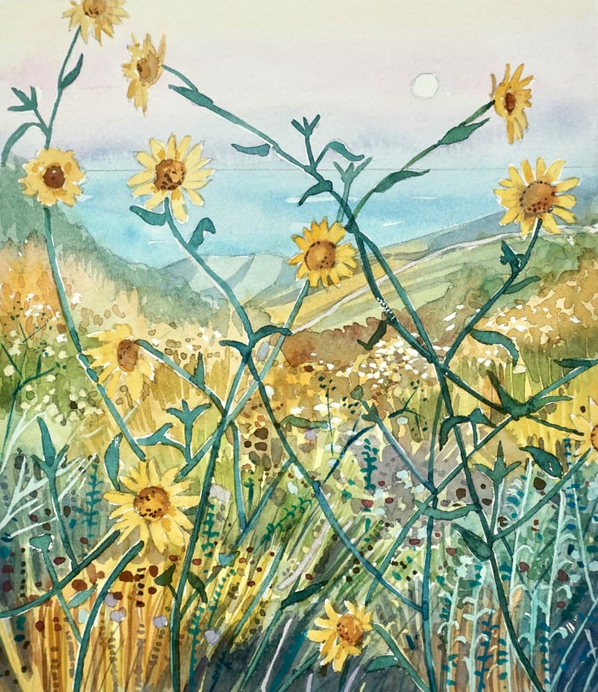 Sunny Wildflowers Ocean View by Luisa Millicent — canvas wall art