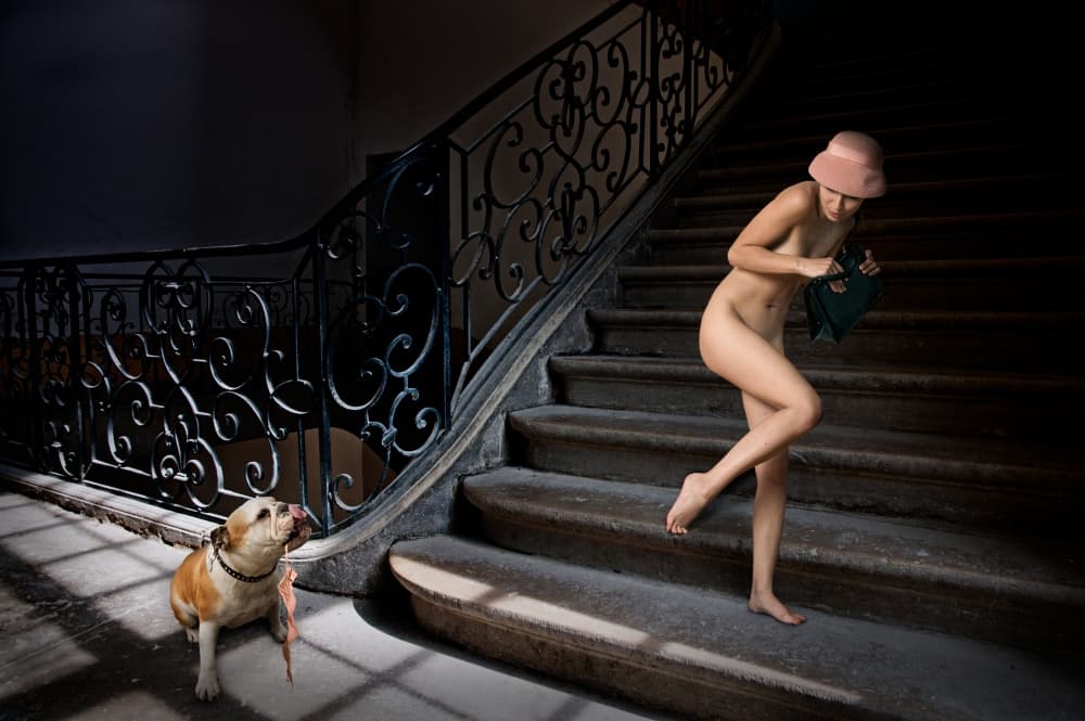 Nude Woman Dark Staircase by Christine von Diepenbroek — canvas wall art