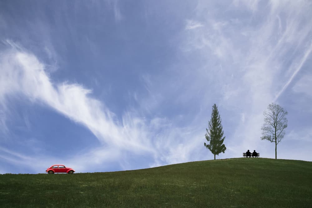 Red Car Blue Sky by Luciano Caturegli — canvas wall art