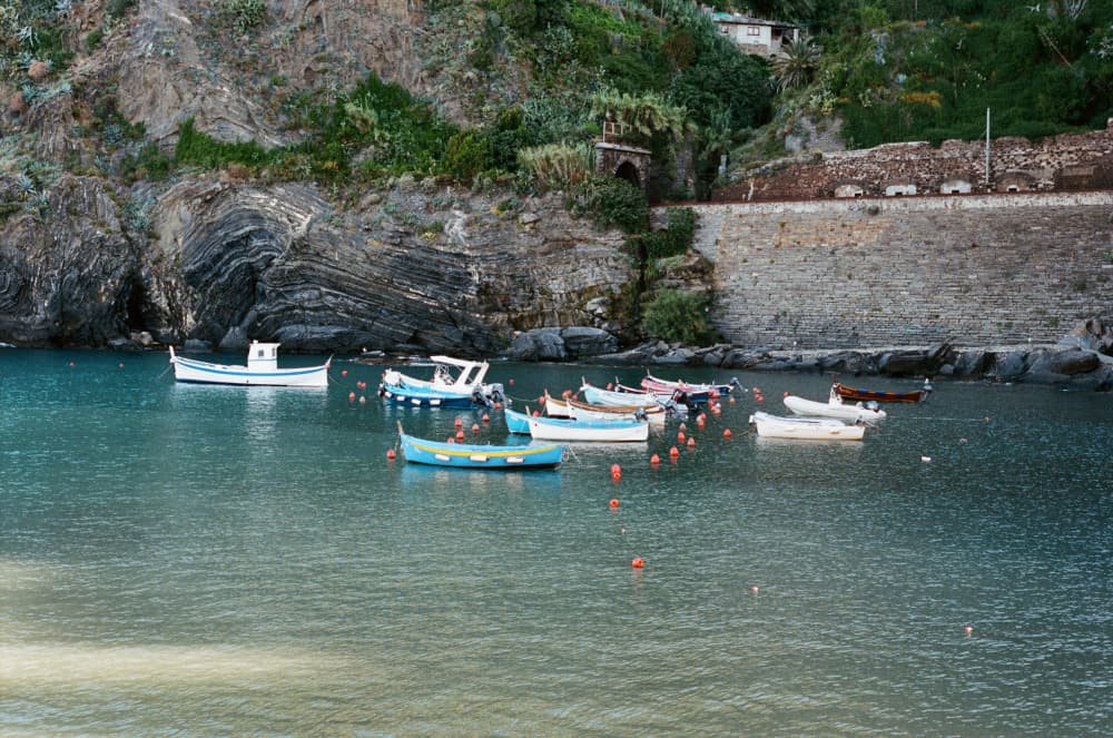 Colorful Boats Calm Bay by Julie Pointer Adams — canvas wall art