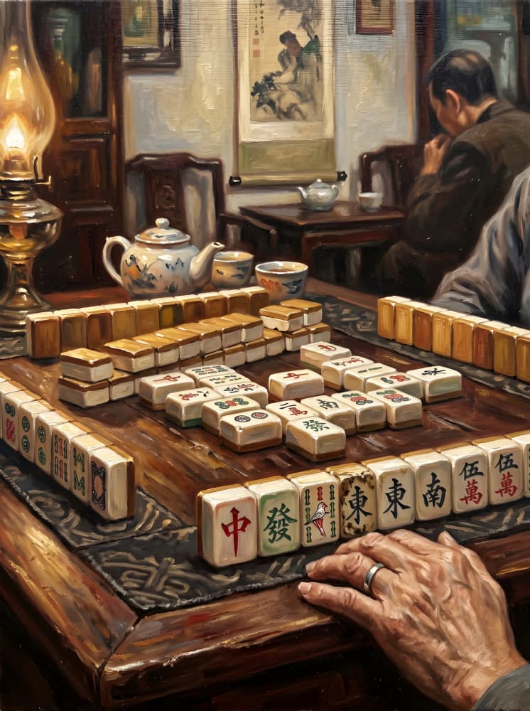 Quiet Mahjong Moment by HUGO — canvas wall art