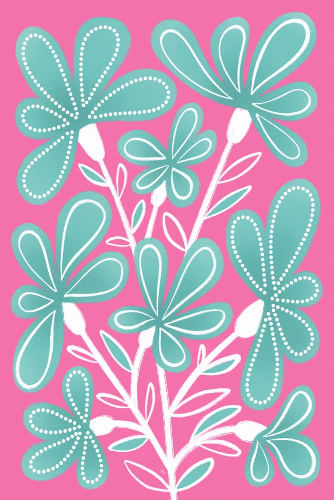 Vibrant Pink Teal Flowers by Martina — canvas wall art