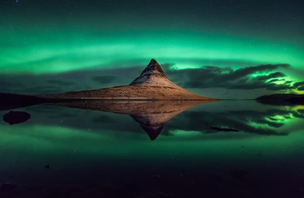 Kirkjufell Northern Lights Reflection by Hernan Calderon Velasco — canvas wall art