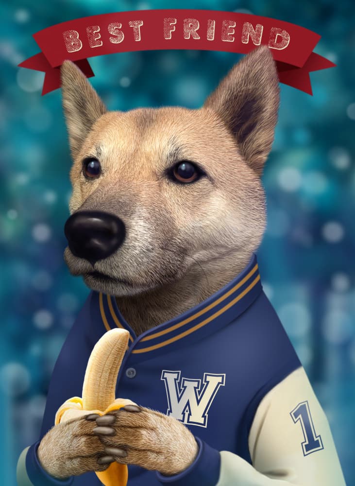 Friendly Shiba With Banana by Adam Lawless — canvas wall art