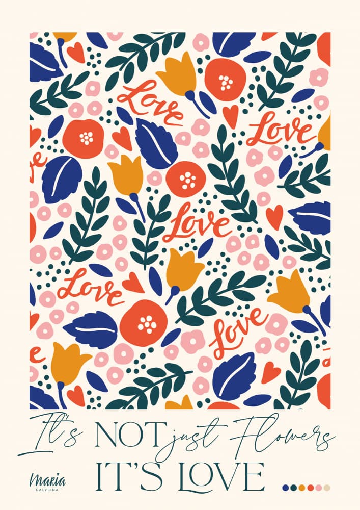 Floral Love Pattern by Maria Galybina — canvas wall art