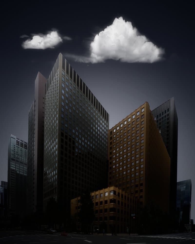 Dramatic Urban Towers by Amatou T — canvas wall art