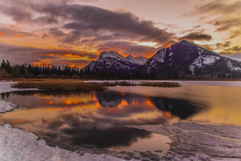 Mountain Sunset Reflection by Bing Yu — canvas wall art