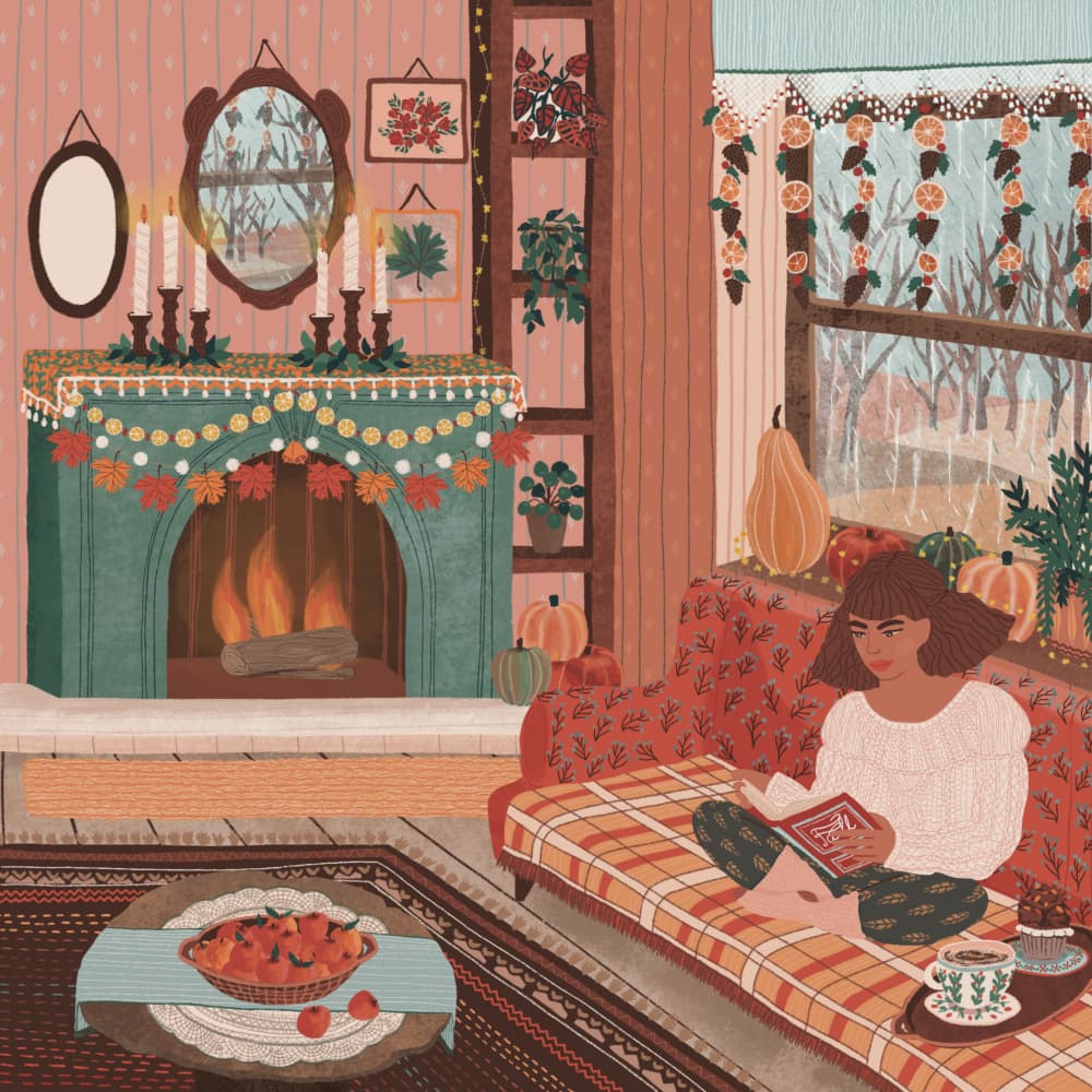 Cozy Autumn Reading by Ceyda Alasar — canvas wall art