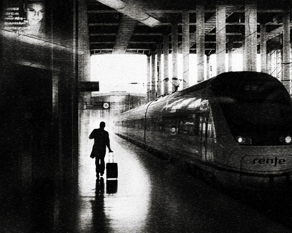 Solitary Train Traveler by Leah Guo — canvas wall art