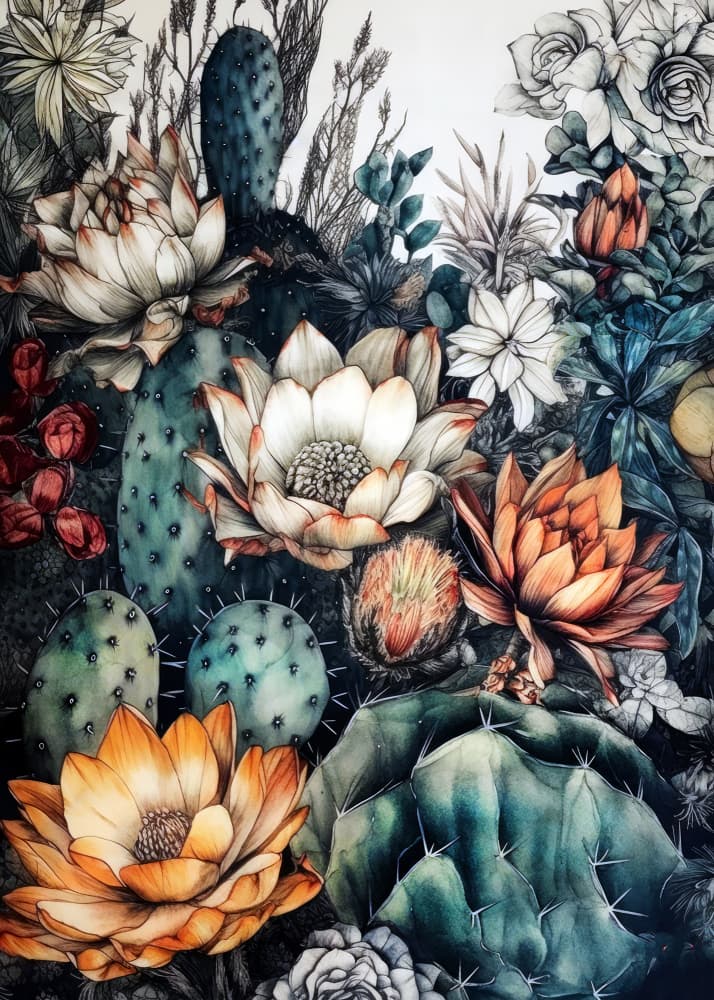 Vibrant Cactus Blooms by Justyna Jaszke — canvas wall art