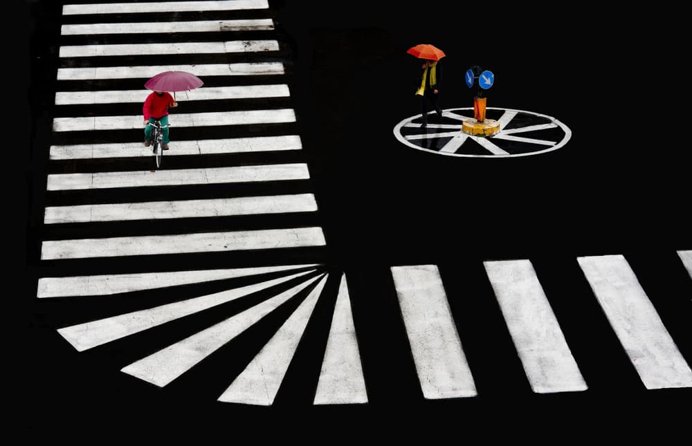 Crosswalk Umbrellas by Luciano Caturegli — canvas wall art