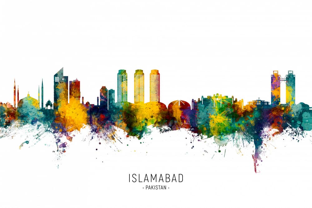 Islamabad Watercolor Skyline by Michael Tompsett — canvas wall art