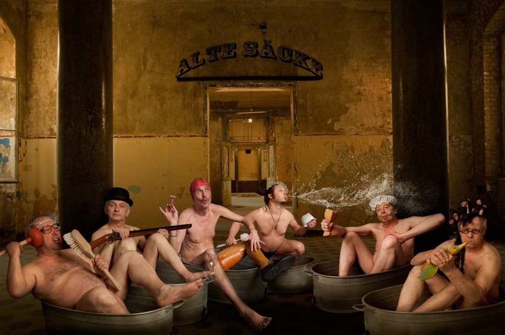 Quirky Old Men Bathing by Christine von Diepenbroek — canvas wall art