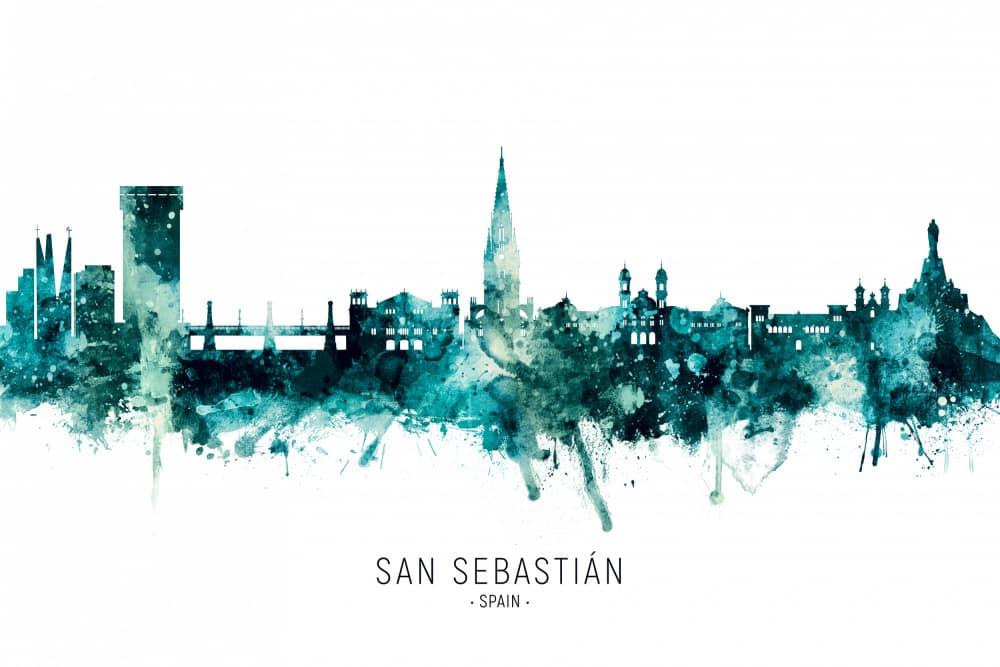 San Sebastián Watercolor Skyline by Michael Tompsett — canvas wall art