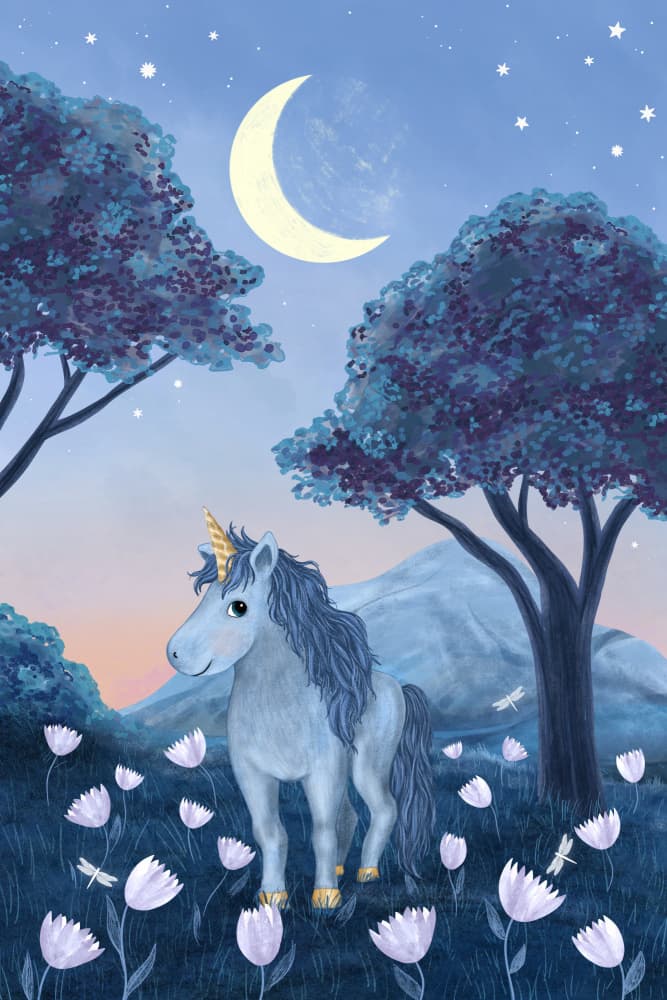 Magical Unicorn Moonlit Forest by EMELIEmaria — canvas wall art