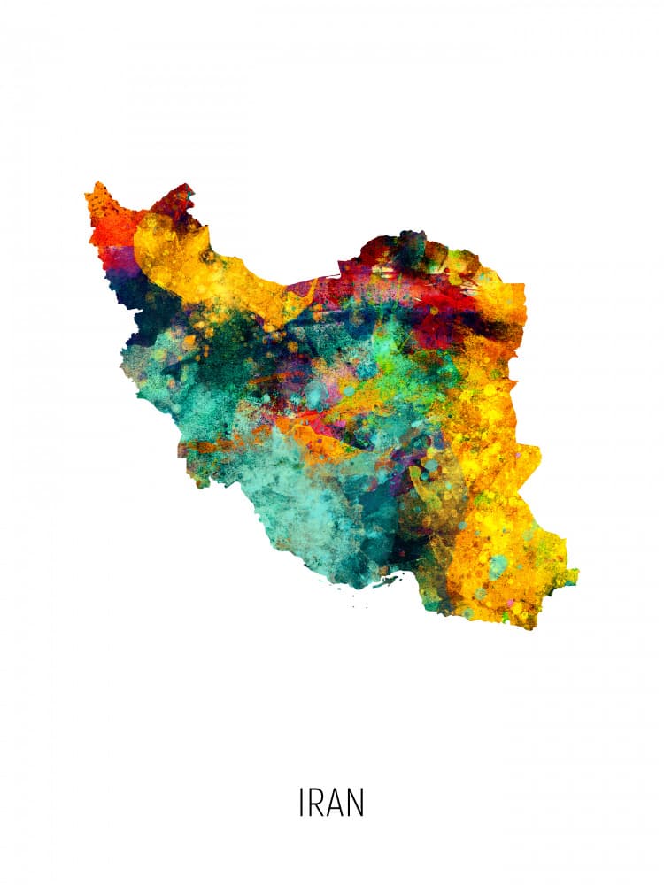 Vibrant Iran Map by Michael Tompsett — canvas wall art