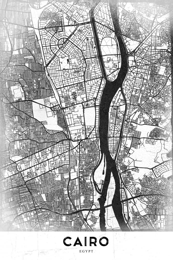 Monochrome Cairo Map by StudioSix — canvas wall art