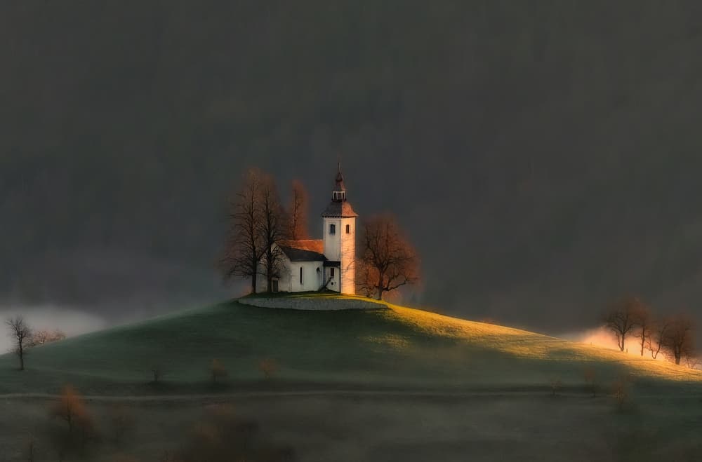 Misty Morning Church by Drago Vogrinec — canvas wall art