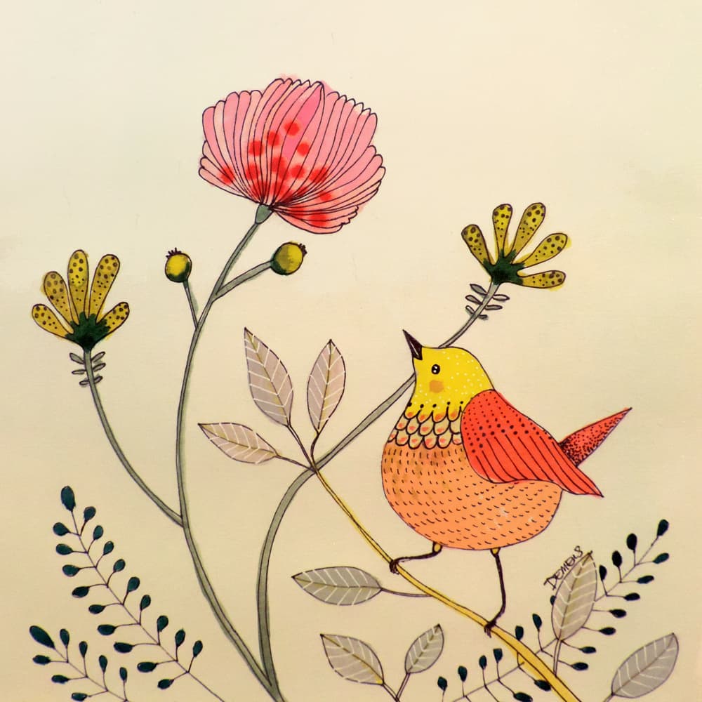 Whimsical Singing Bird by Sylvie Demers — canvas wall art