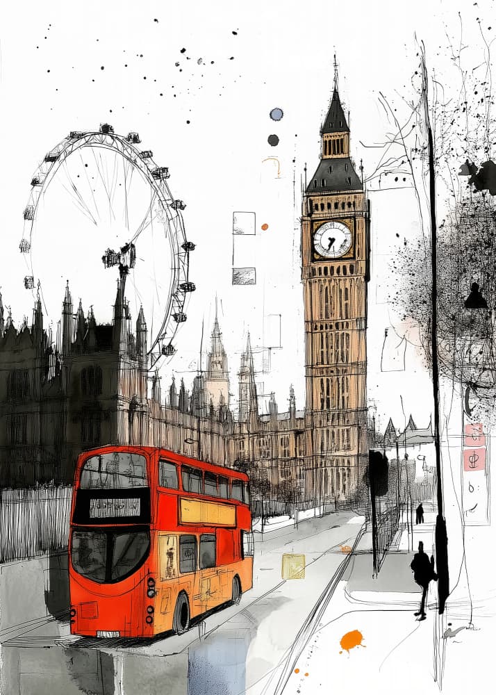 Big Ben London Bus by Justyna Jaszke — canvas wall art