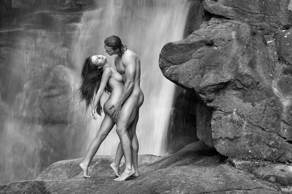 Romantic Waterfall Embrace by Bruno Birkhofer — canvas wall art