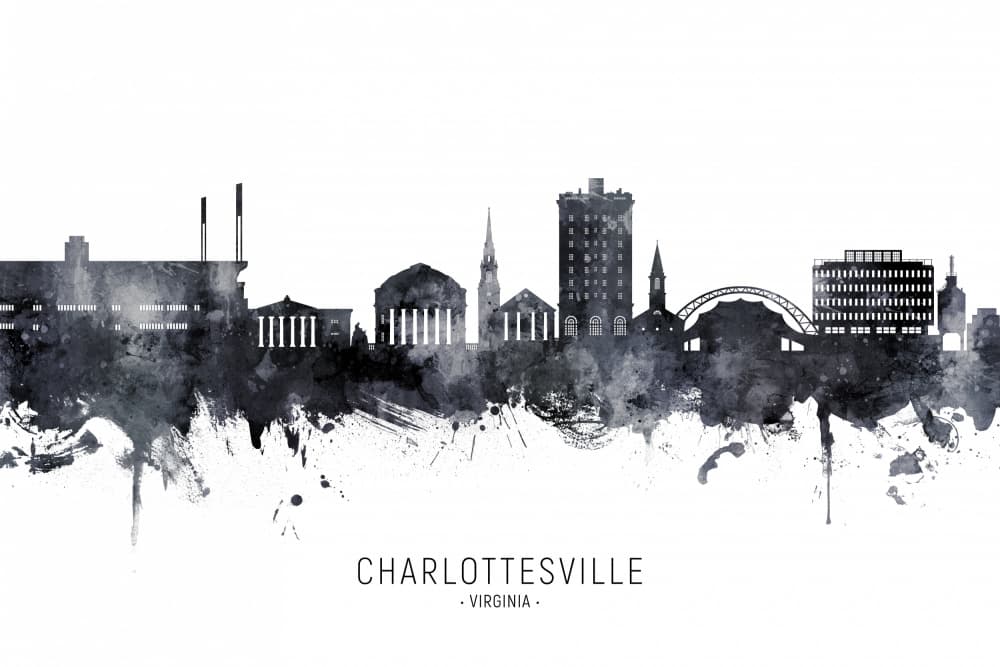 Charlottesville Watercolor Skyline by Michael Tompsett — canvas wall art