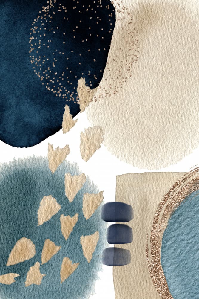 Abstract Blue Gold Forms by Sally Ann Moss — canvas wall art