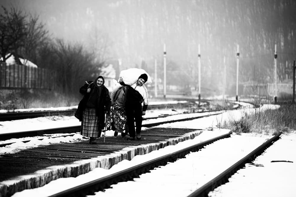 Women on Winter Tracks by Julien Oncete — canvas wall art
