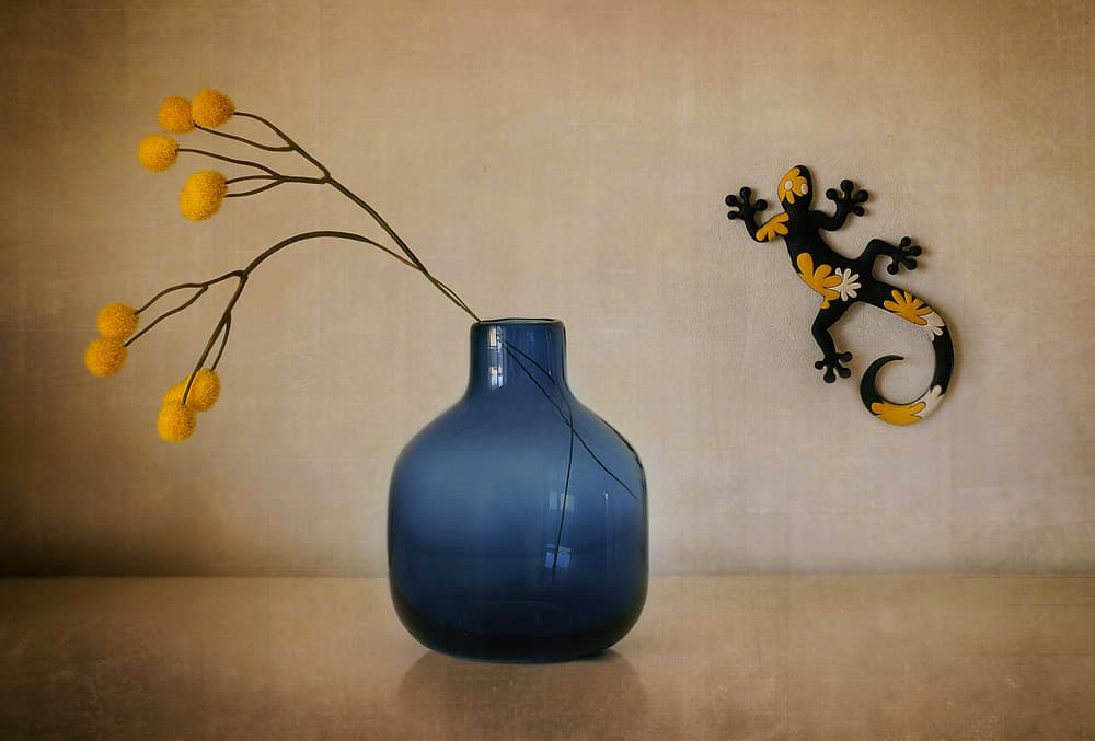 Blue Vase Yellow Sprig by Elena Arjona — canvas wall art