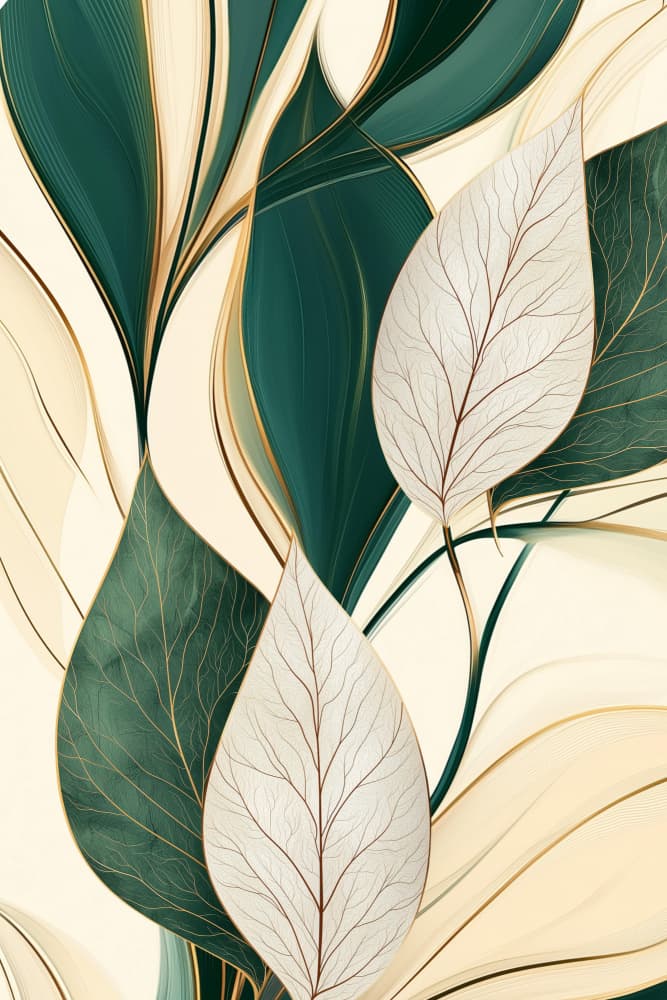 Elegant Green Gold Leaves by Sally Ann Moss — canvas wall art
