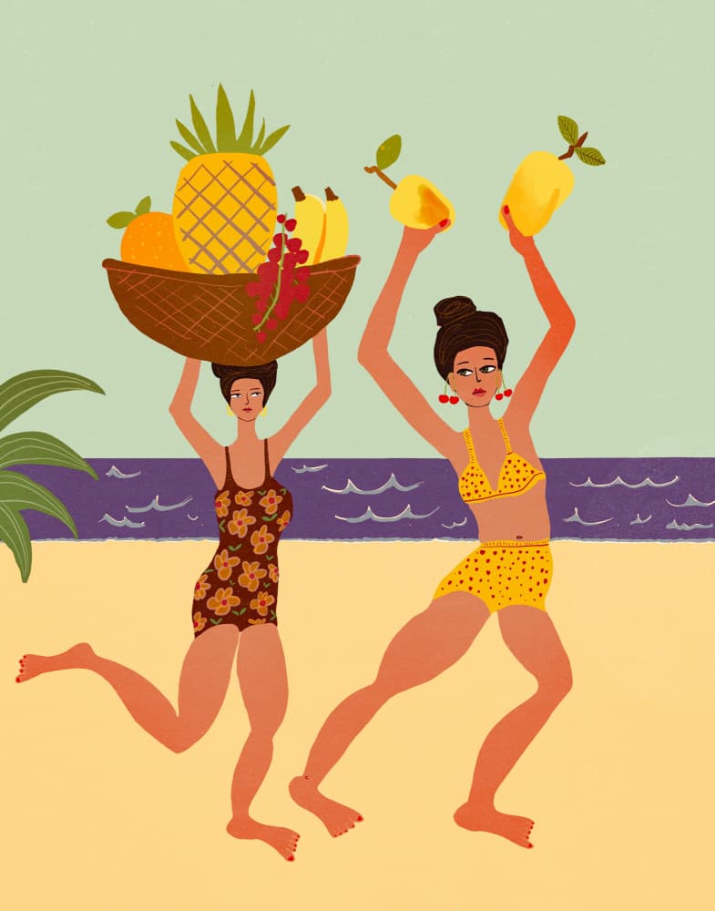Tropical Beach Fruit Women by Sharyn Bursic — canvas wall art