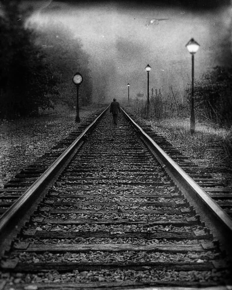 Man on Foggy Tracks by Jeffrey Hummel — canvas wall art
