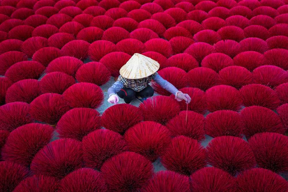 Red Incense Worker by Simone Fraulini — canvas wall art
