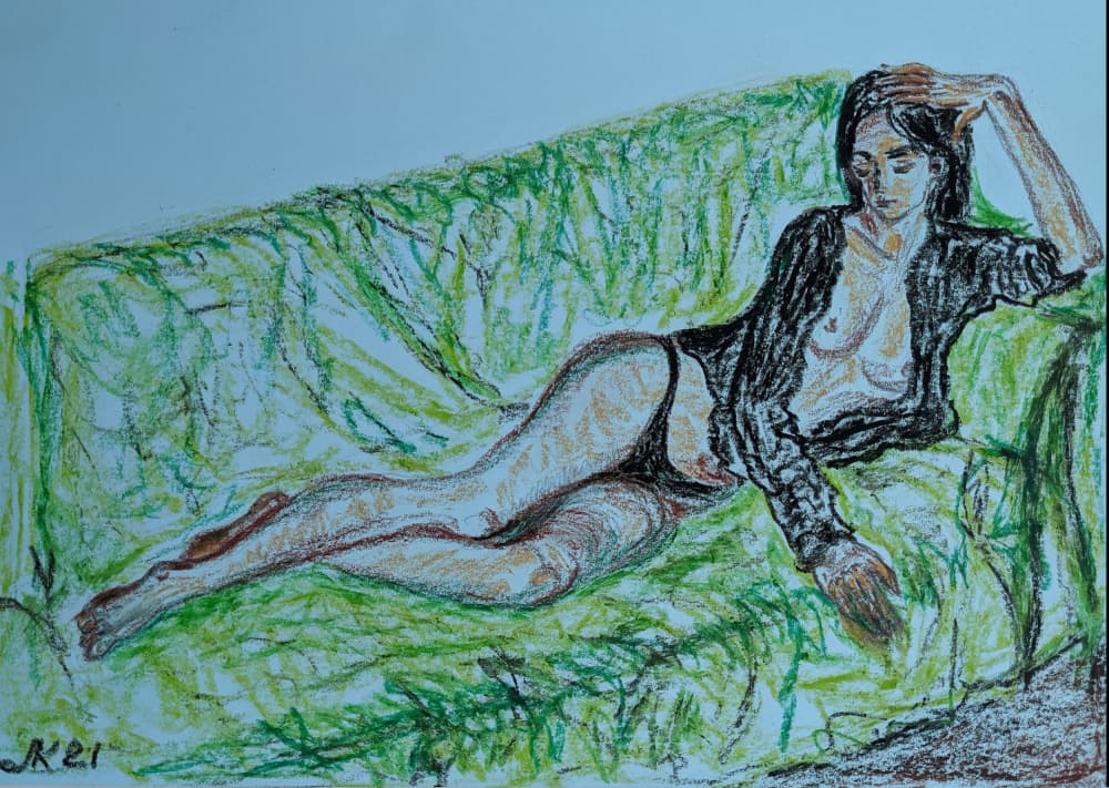 Pensive Woman On Couch by Lena Kolambet — canvas wall art