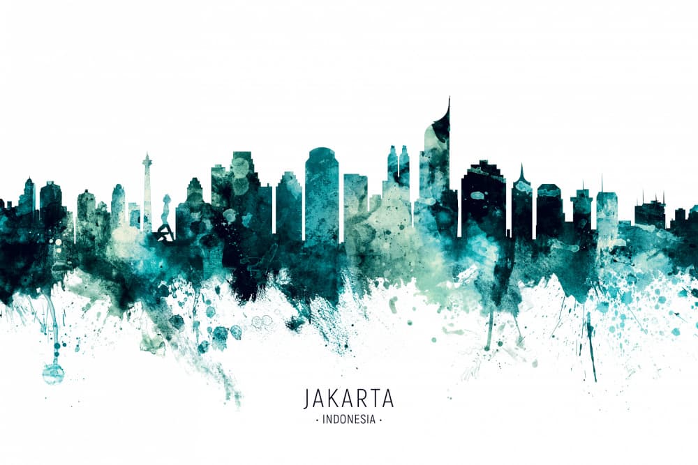 Jakarta Skyline Watercolor by Michael Tompsett — canvas wall art