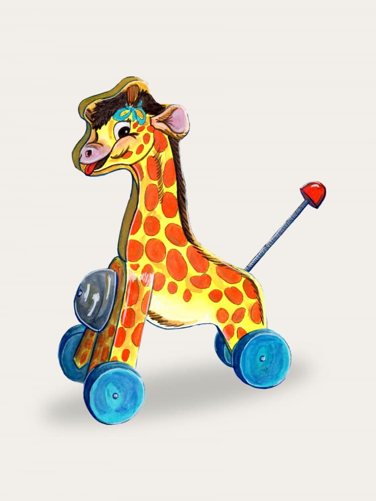 Happy Giraffe Pull Toy by Renee Machan Cottagecore Artist — canvas wall art