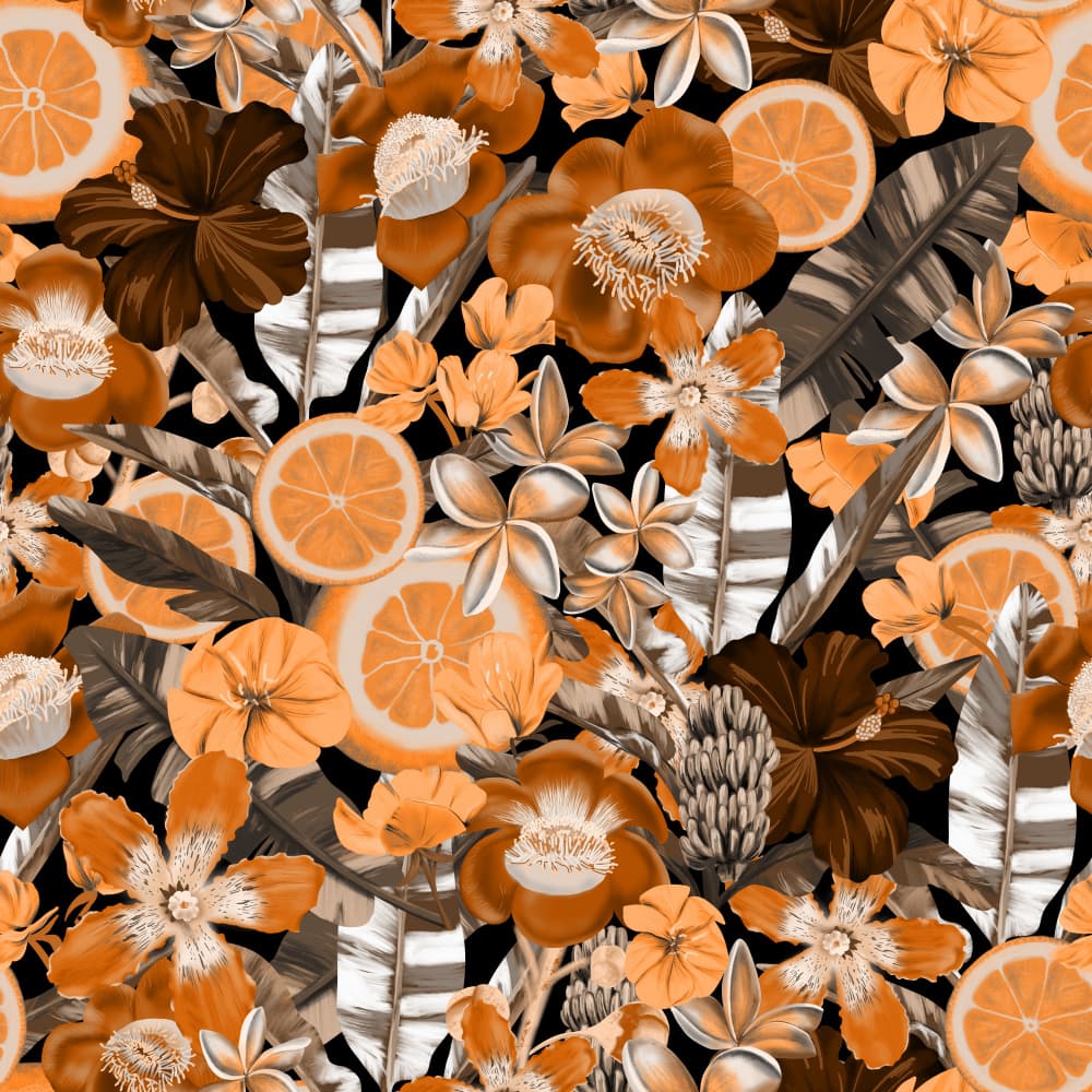 Flowes and Fruits Pattern Sepia by Anis Illustration — canvas wall art