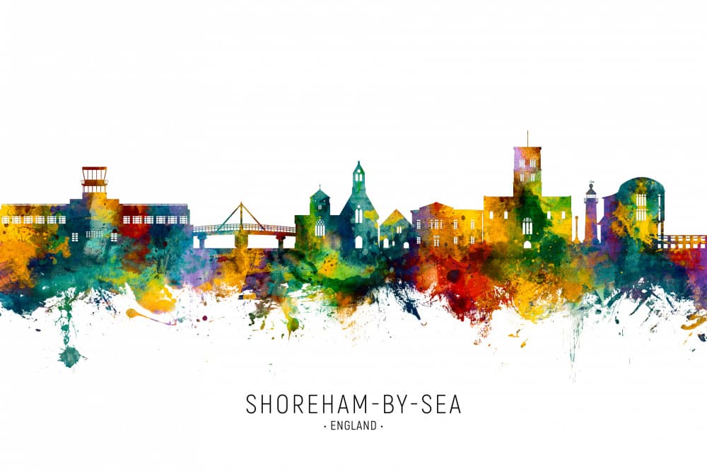 Colorful Shoreham-by-Sea Skyline by Michael Tompsett — canvas wall art