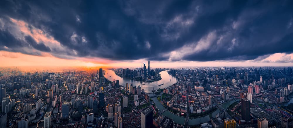 Dramatic City Sunset Panorama by Vview Chen — canvas wall art
