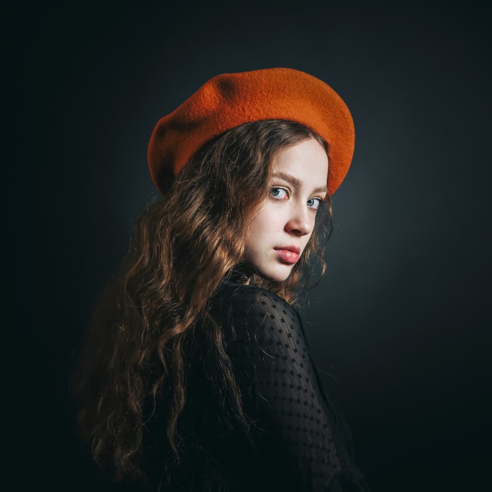 Orange Beret Gaze by Refat — canvas wall art