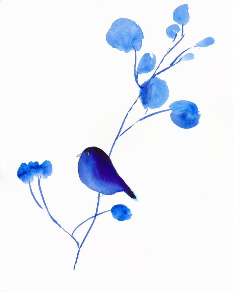 Blue Bird on Branch by Christine Lindstrom — canvas wall art