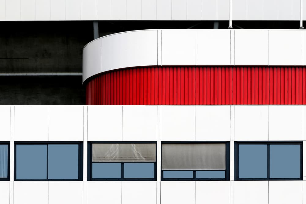 Red And White Architecture by Hans-Wolfgang Hawerkamp — canvas wall art