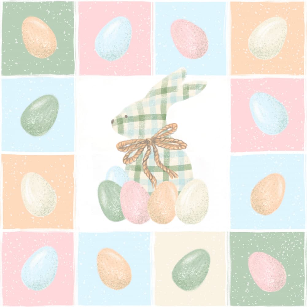 Gingham Easter Bunny by Olena Kovalova — canvas wall art