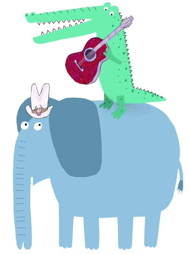 Musical Elephant Alligator by Carla Daly — canvas wall art
