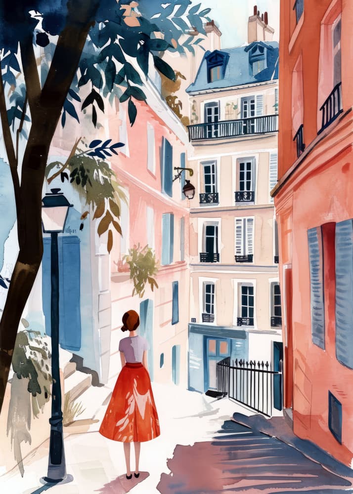 Paris Street Stroll by Justyna Jaszke — canvas wall art