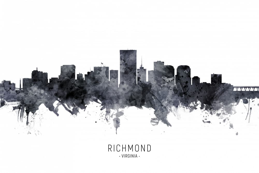 Richmond Watercolor Skyline by Michael Tompsett — canvas wall art